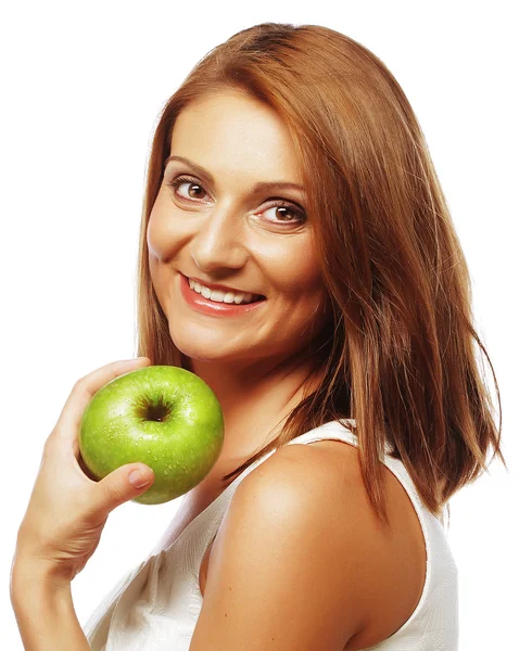 Mooie vrouw met groene apple — Stockfoto