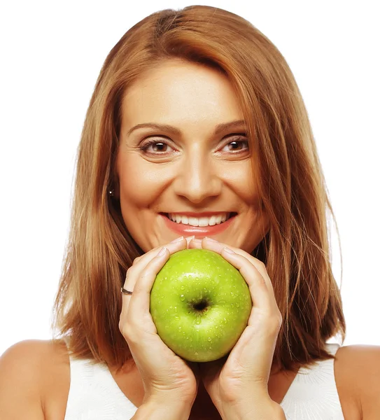 Beautiful woman with green apple — Stock Photo, Image