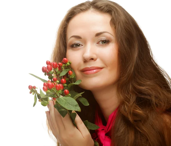 Woman with pink flowers — Stock Photo, Image