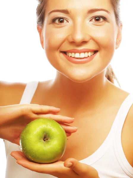 Hermosa mujer con manzana verde —  Fotos de Stock