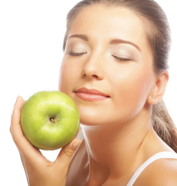 Mooie vrouw met groene apple — Stockfoto