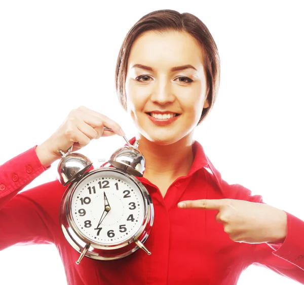 The business woman with an alarm clock — Stock Photo, Image