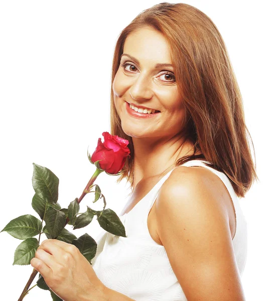Beautiful woman with red rose — Stock Photo, Image