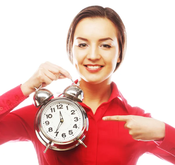 The business woman with an alarm clock Stock Image