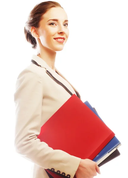 Portrait of smiling business woman with folders — Stock Photo, Image