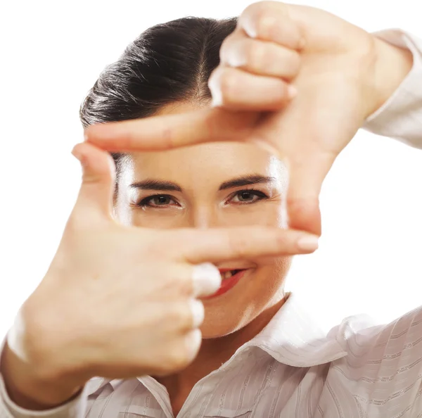 Businesswoman make frame with fingers — Stock Photo, Image