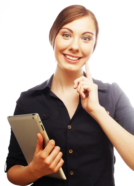 Geschäftsfrau arbeitet an Tablet — Stockfoto