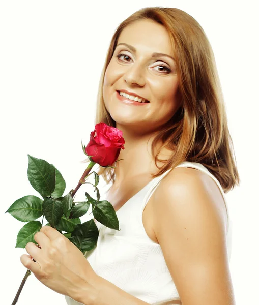 Beautiful woman with red rose — Stock Photo, Image