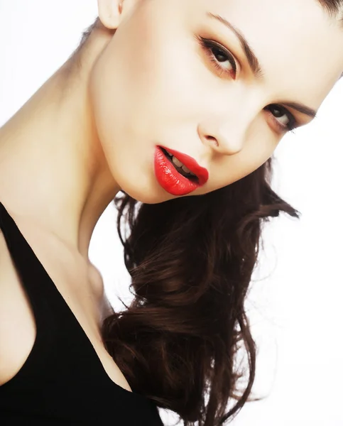 Beautiful sexy brunette with red lips — Stock Photo, Image