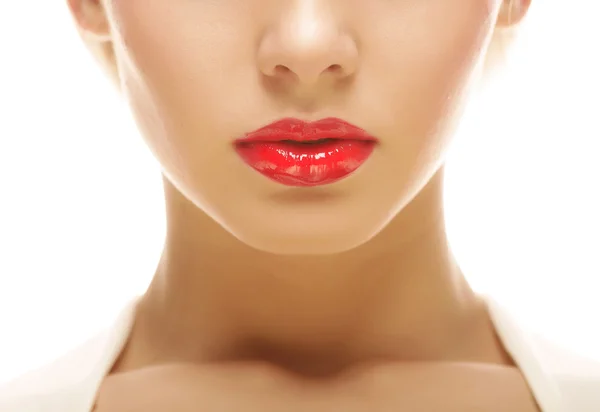 Beautiful blond woman with red lipstick — Stock Photo, Image