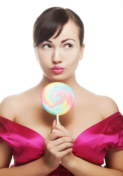 Pretty woman with lollipop — Stock Photo, Image