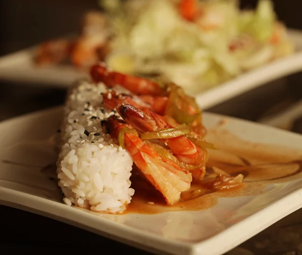 Pečené krevety s rýží — Stock fotografie