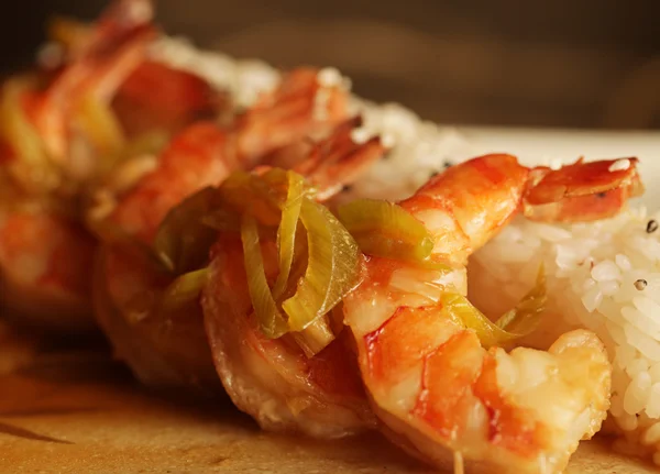 Baked shrimp with rice — Stock Photo, Image