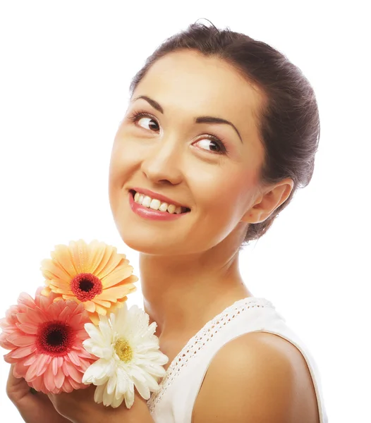 Young asian woman with bouquet flowers Royalty Free Stock Photos