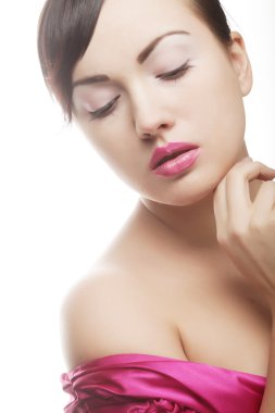 Bayan pembe dudakları ile