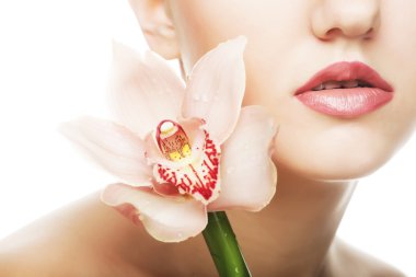 Pembe çiçekli güzel kadın