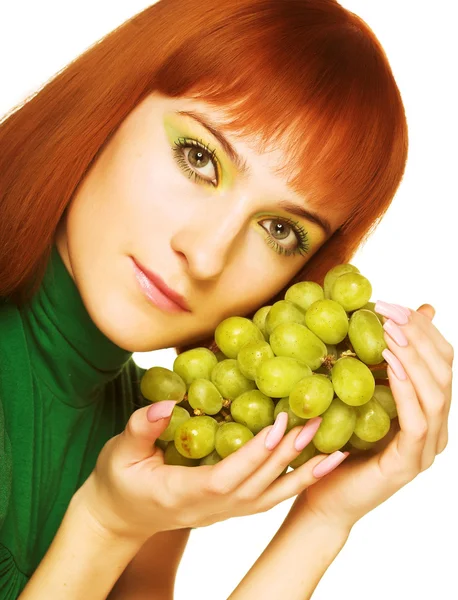 Attractive woman with bunch of grap — Stock Photo, Image