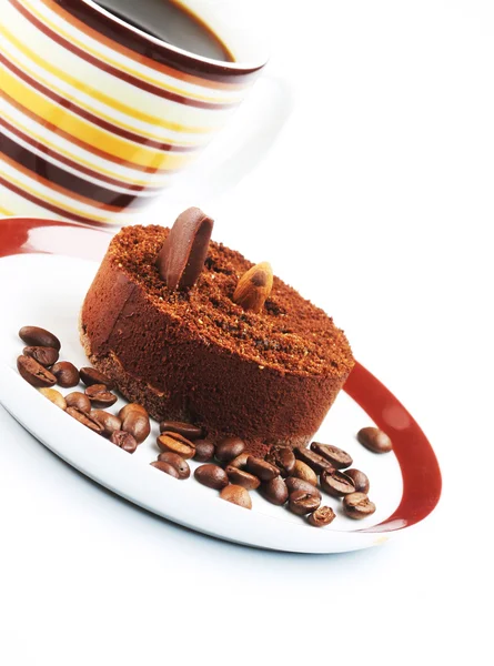 Kuchen mit einer Tasse Kaffee — Stockfoto