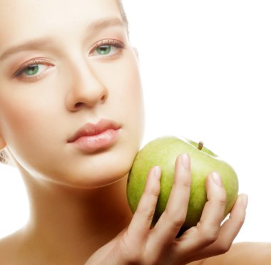 elma tutan kadının baş shot