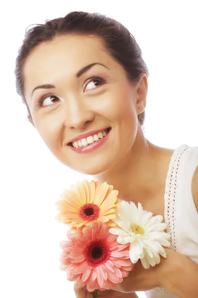 Young asian woman with bouquet flowers Stock Photo