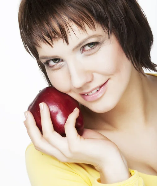 Femme avec pomme rouge — Photo