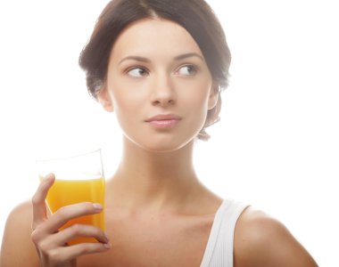 Woman juice glass .