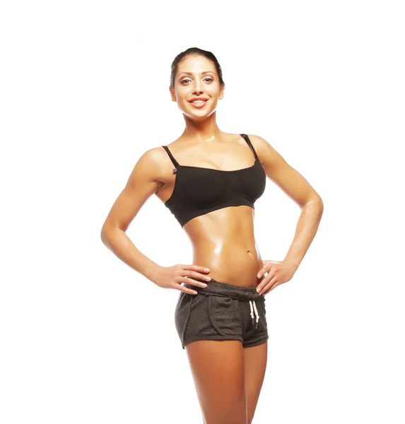 Mujer fitness en ropa deportiva negra — Foto de Stock