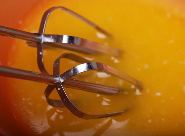 Eggs and sugar in mixing bowl prepare for bake — Stock Photo, Image