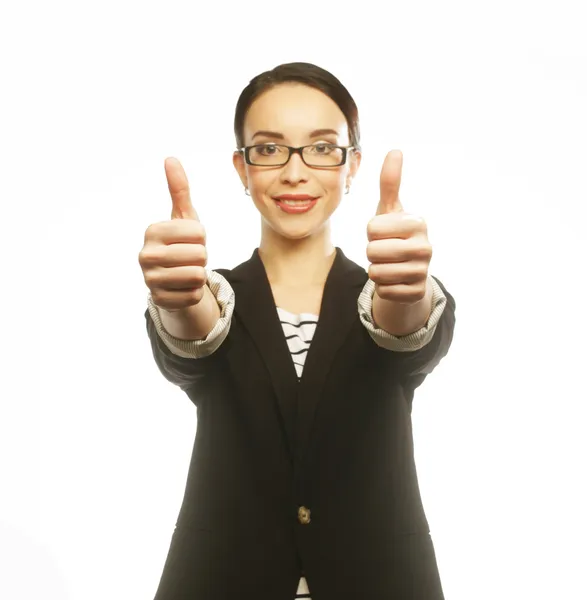 Mujer de negocios dando pulgares hacia arriba — Foto de Stock