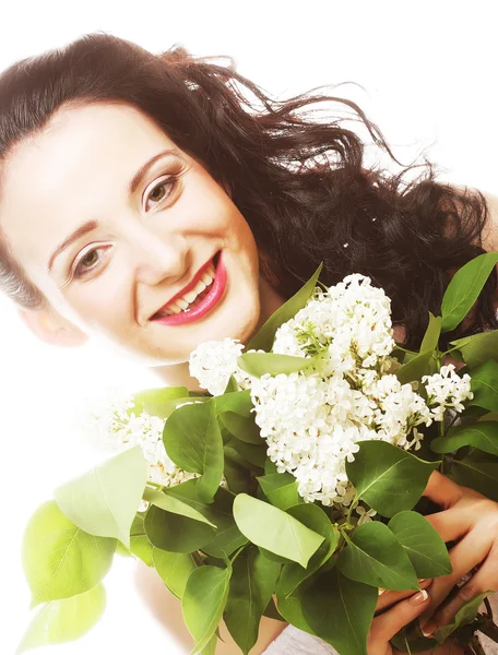 Žena s bílými květy — Stock fotografie