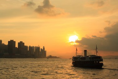 victoria Harbor, siluet hong Kong Sunset.