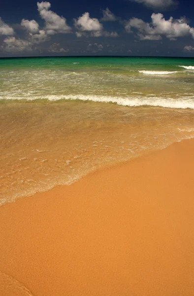 A trópusi, egzotikus, homokos strandon hullámok — Stock Fotó