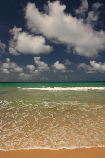 在热带、 异国情调、 沙质海滩上的海浪 — 图库照片