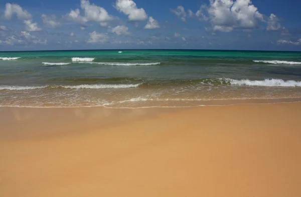 熱帯、エキゾチックな砂浜のビーチに波 — ストック写真