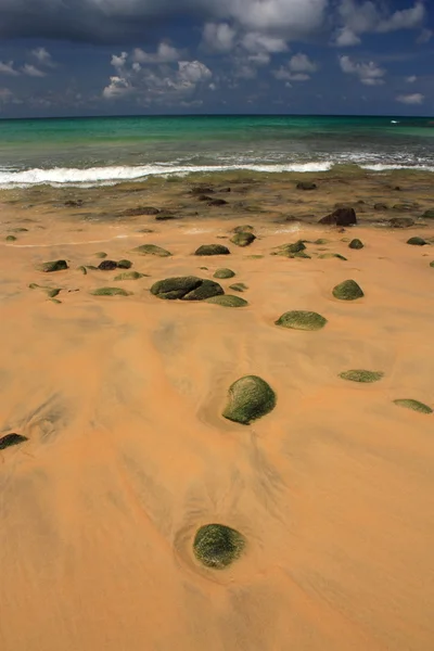 Камни на экзотическом, тропическом, песчаном пляже — стоковое фото