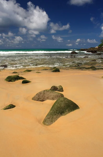 Pedras em exótico, tropical, praia de areia — Fotografia de Stock