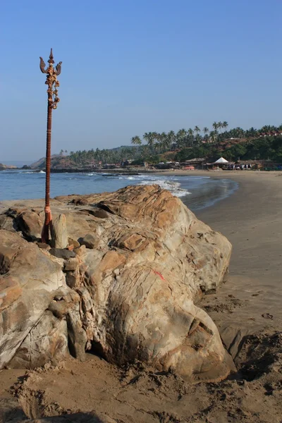 Shiva Rock Carving at Little Vagator Beach in Goa, India. — Stock Photo, Image