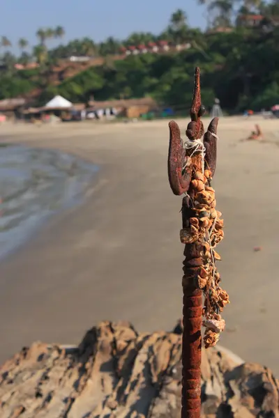 Shiva Rock Esculpindo em Little Vagator Beach em Goa, Índia . — Fotografia de Stock