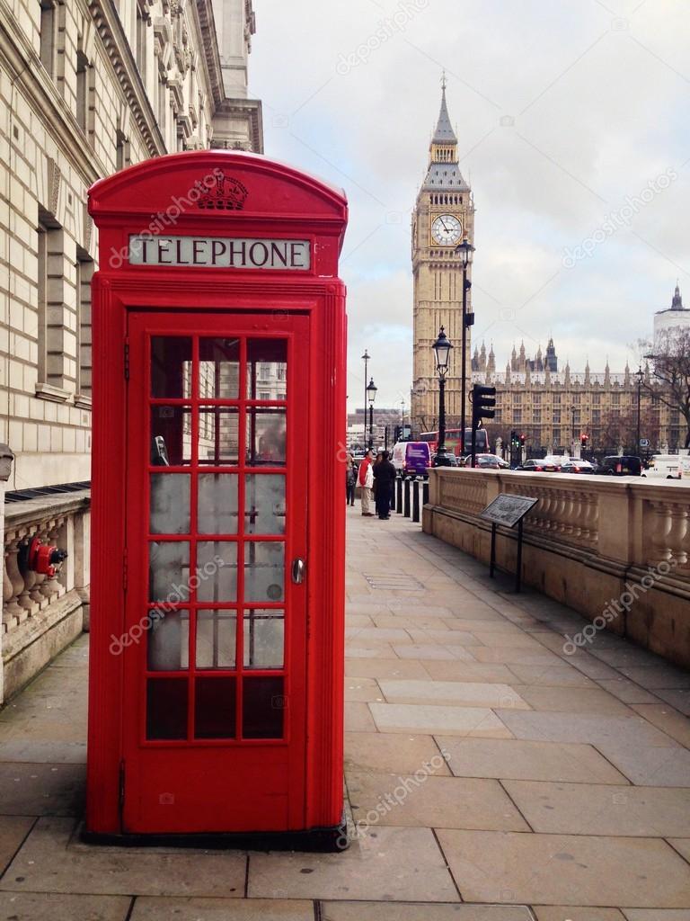 Red Telephone Booth, Big Ben and Houses of Parliament in London, UK.
