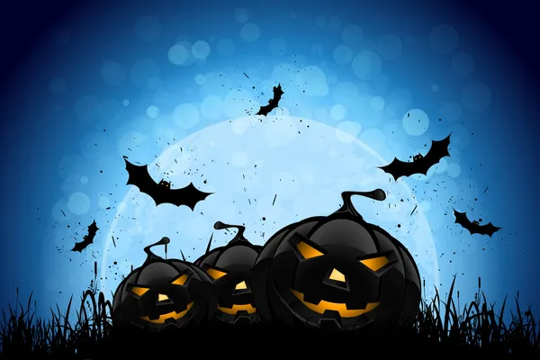 Fondo de fiesta de Halloween con calabazas y luna Gráficos vectoriales