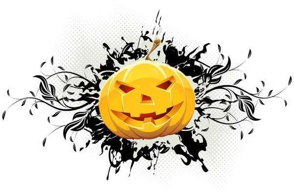 Grungy Floral Halloween Background with Pumpkin — Stock Vector