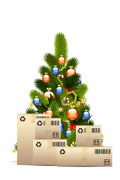 Christmas Tree with Cardboard Boxes — Stock Vector