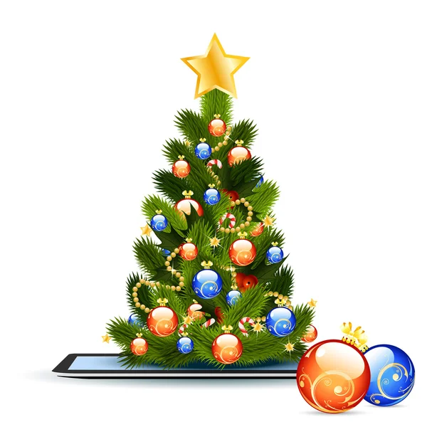 Tablet PC'de Noel ağacı — Stok Vektör
