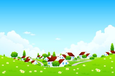 Green Landscape with Village clipart