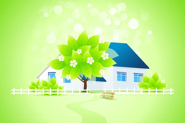 Green Home with Tree — Stock Vector