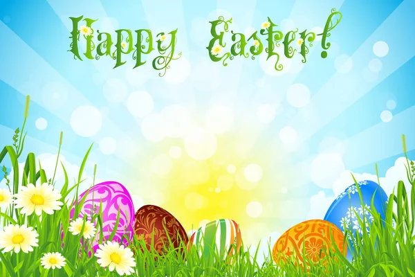 Fond de Pâques avec oeufs de Pâques décorés — Image vectorielle