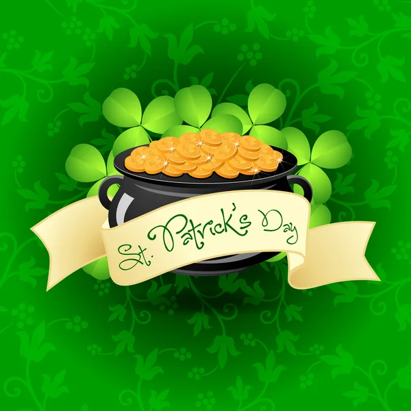 St. Patricks Day Hexenkessel mit Goldmünzen — Stockvektor