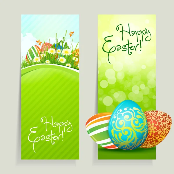 Набор пасхальных открыток с яйцами — стоковый вектор