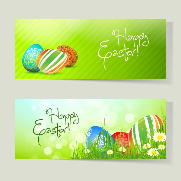 Ensemble de cartes de Pâques avec oeufs — Image vectorielle