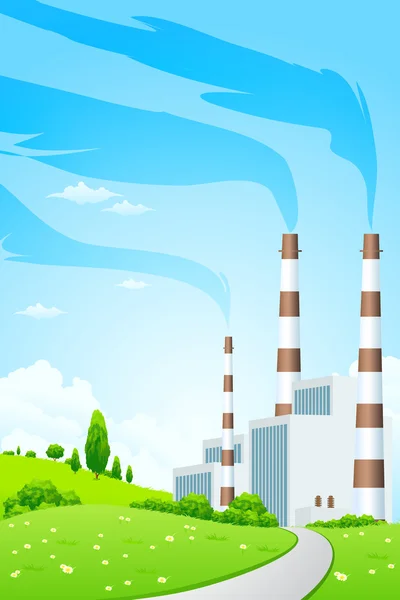 Green Landscape with Power Plant — Stock Vector